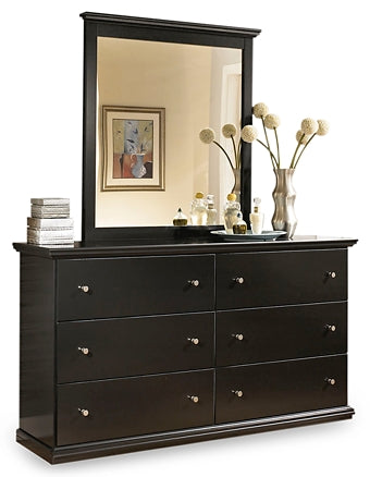 Maribel Queen/Full Panel Headboard with Mirrored Dresser and 2 Nightstands