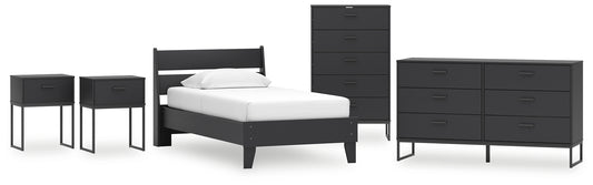 Socalle Twin Panel Platform Bed with Dresser, Chest and 2 Nightstands