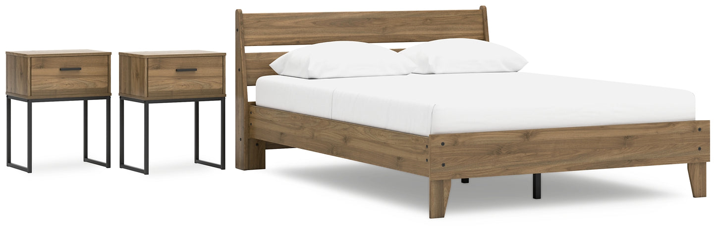 Deanlow Queen Platform Panel Bed with 2 Nightstands