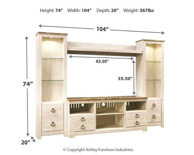 Willowton 4-Piece Entertainment Center Milwaukee Furniture of Chicago - Furniture Store in Chicago Serving Humbolt Park, Roscoe Village, Avondale, & Homan Square