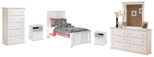 Bostwick Shoals Twin Panel Bed with Mirrored Dresser, Chest and 2 Nightstands Milwaukee Furniture of Chicago - Furniture Store in Chicago Serving Humbolt Park, Roscoe Village, Avondale, & Homan Square