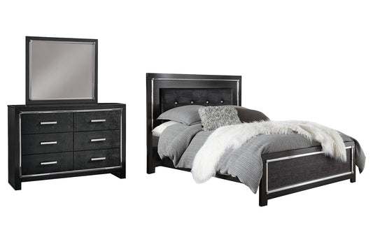 Kaydell Queen Upholstered Panel Bed with Mirrored Dresser Milwaukee Furniture of Chicago - Furniture Store in Chicago Serving Humbolt Park, Roscoe Village, Avondale, & Homan Square