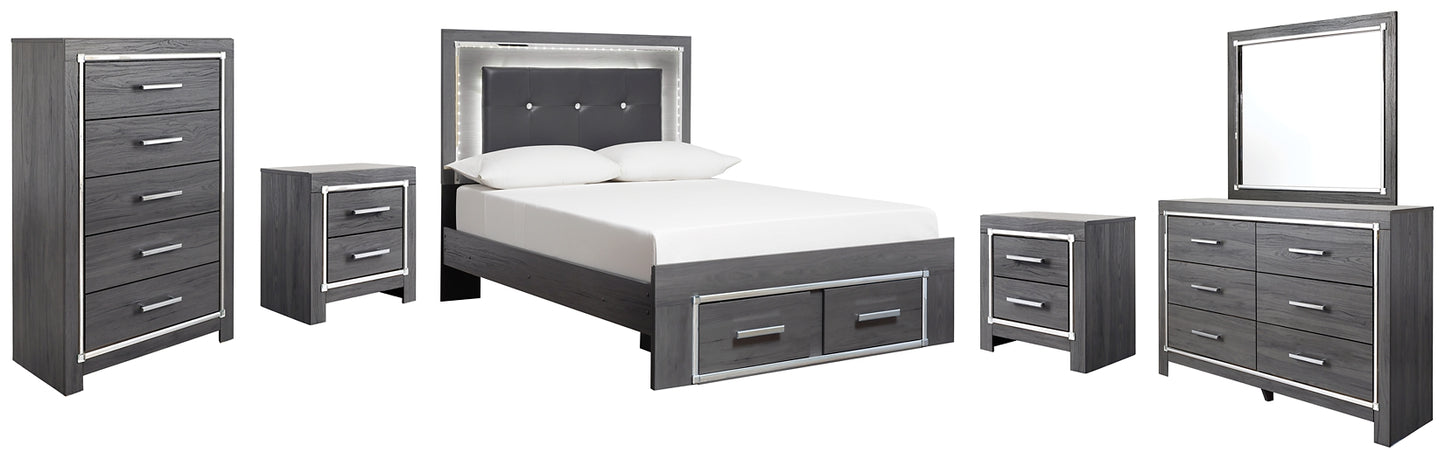 Lodanna Full Panel Bed with 2 Storage Drawers with Mirrored Dresser, Chest and 2 Nightstands Milwaukee Furniture of Chicago - Furniture Store in Chicago Serving Humbolt Park, Roscoe Village, Avondale, & Homan Square