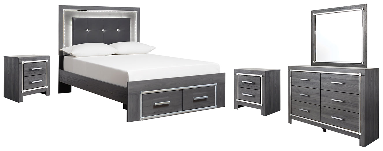 Lodanna Full Panel Bed with 2 Storage Drawers with Mirrored Dresser and 2 Nightstands Milwaukee Furniture of Chicago - Furniture Store in Chicago Serving Humbolt Park, Roscoe Village, Avondale, & Homan Square