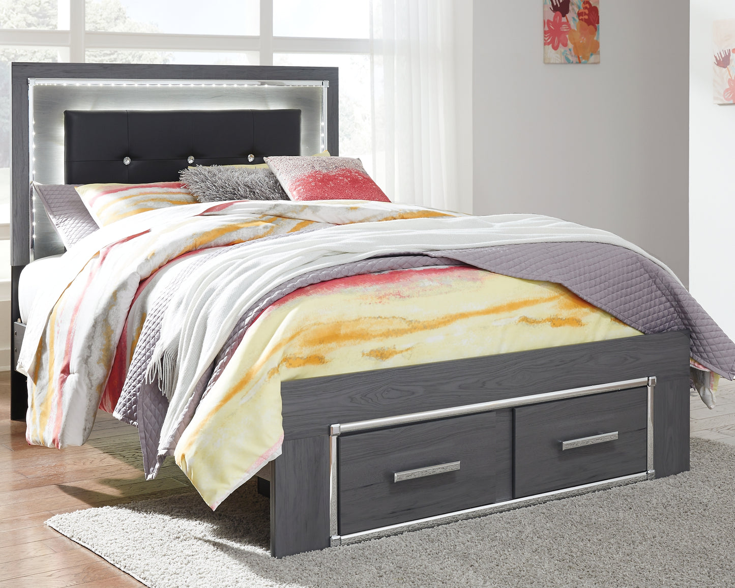 Lodanna Full Panel Bed with 2 Storage Drawers with Mirrored Dresser and Chest Milwaukee Furniture of Chicago - Furniture Store in Chicago Serving Humbolt Park, Roscoe Village, Avondale, & Homan Square