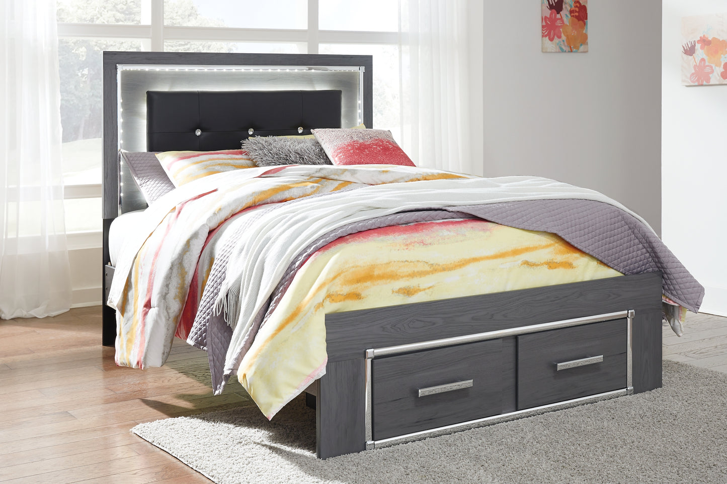 Lodanna Full Panel Bed with 2 Storage Drawers with Mirrored Dresser and 2 Nightstands Milwaukee Furniture of Chicago - Furniture Store in Chicago Serving Humbolt Park, Roscoe Village, Avondale, & Homan Square