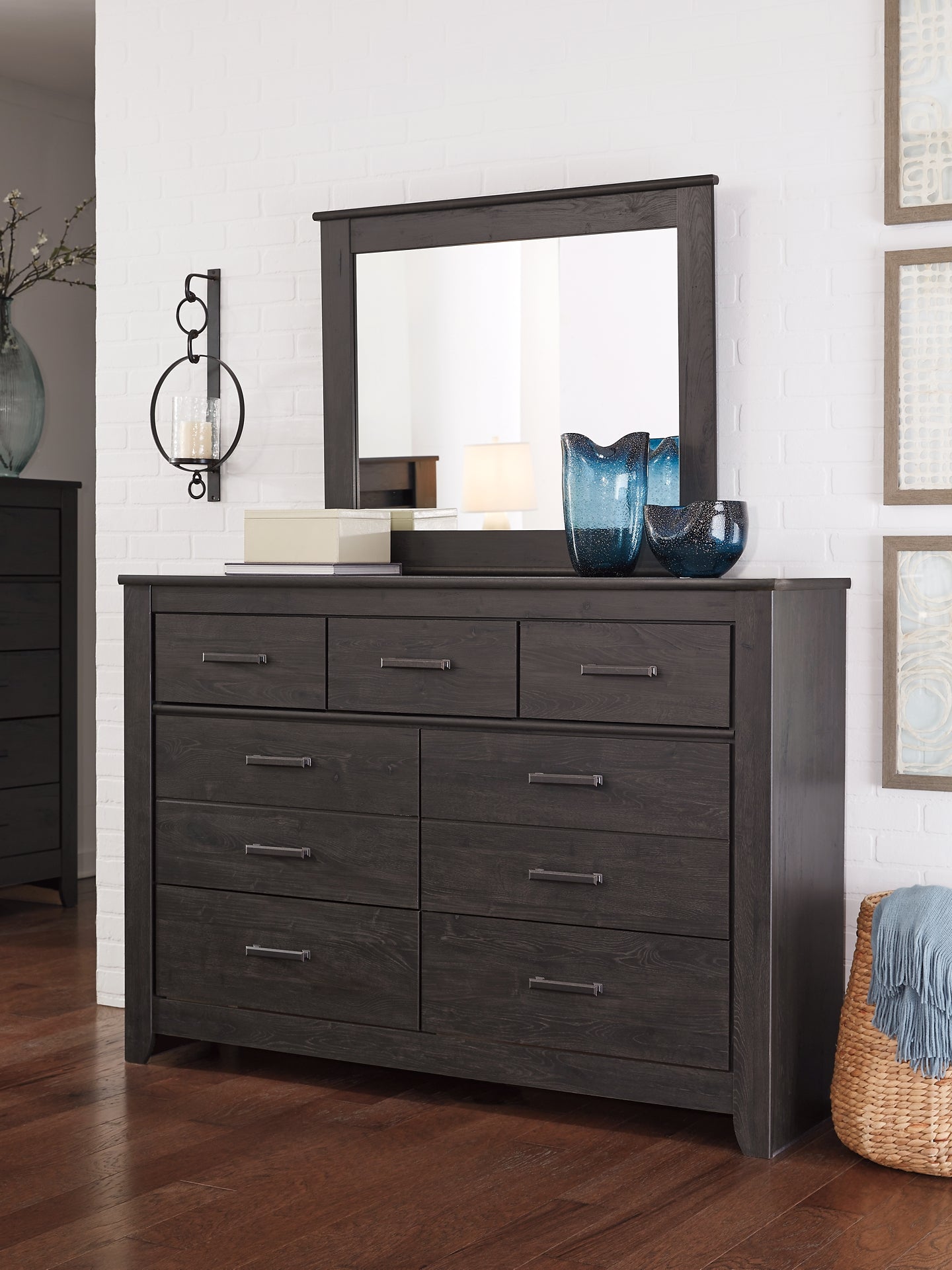 Brinxton King Panel Bed with Mirrored Dresser and 2 Nightstands Milwaukee Furniture of Chicago - Furniture Store in Chicago Serving Humbolt Park, Roscoe Village, Avondale, & Homan Square