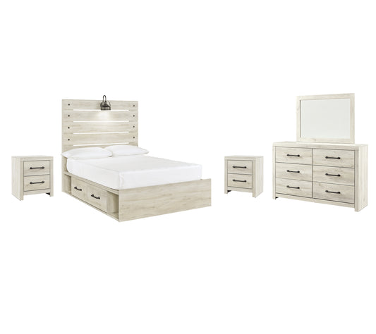 Cambeck Queen Panel Bed with 2 Storage Drawers with Mirrored Dresser and 2 Nightstands Milwaukee Furniture of Chicago - Furniture Store in Chicago Serving Humbolt Park, Roscoe Village, Avondale, & Homan Square