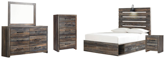 Drystan Full Panel Bed with 4 Storage Drawers with Mirrored Dresser, Chest and Nightstand Milwaukee Furniture of Chicago - Furniture Store in Chicago Serving Humbolt Park, Roscoe Village, Avondale, & Homan Square