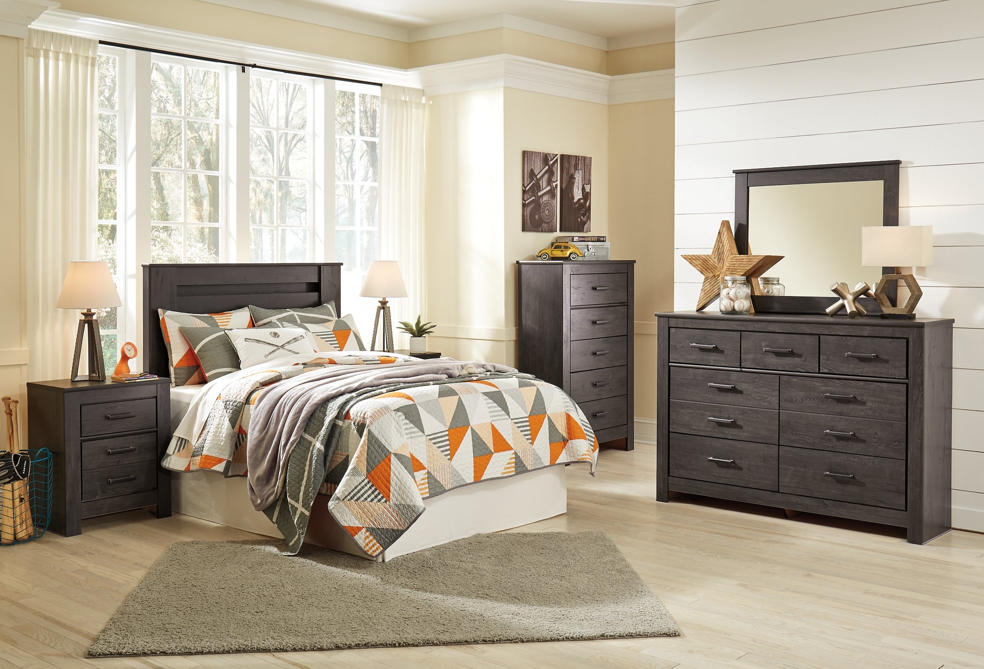 Brinxton Full Panel Headboard with Mirrored Dresser, Chest and Nightstand Milwaukee Furniture of Chicago - Furniture Store in Chicago Serving Humbolt Park, Roscoe Village, Avondale, & Homan Square