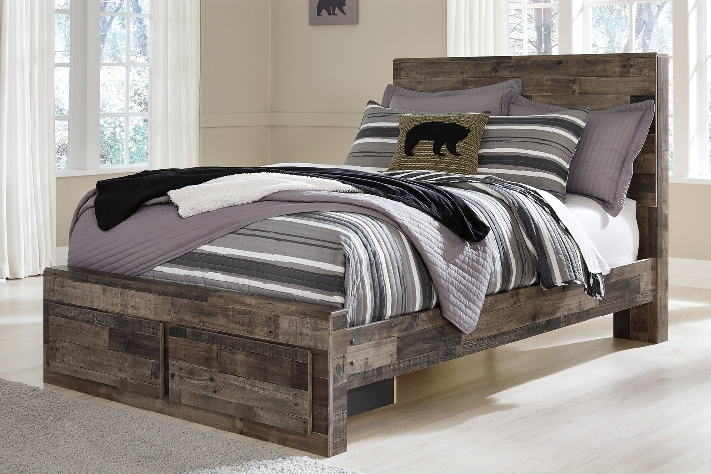 Derekson Full Panel Bed with 2 Storage Drawers with Mirrored Dresser, Chest and Nightstand Milwaukee Furniture of Chicago - Furniture Store in Chicago Serving Humbolt Park, Roscoe Village, Avondale, & Homan Square