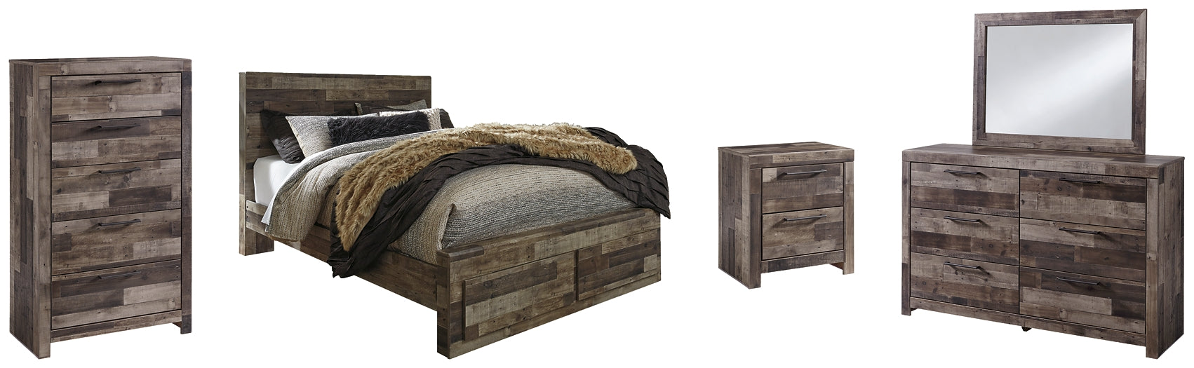 Derekson Queen Panel Bed with 2 Storage Drawers with Mirrored Dresser, Chest and Nightstand Milwaukee Furniture of Chicago - Furniture Store in Chicago Serving Humbolt Park, Roscoe Village, Avondale, & Homan Square