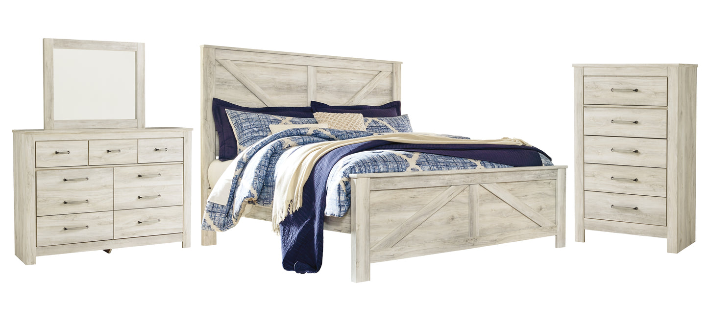 Bellaby Queen Crossbuck Panel Bed with Mirrored Dresser and Chest Milwaukee Furniture of Chicago - Furniture Store in Chicago Serving Humbolt Park, Roscoe Village, Avondale, & Homan Square