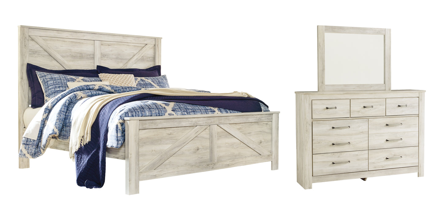 Bellaby Queen Crossbuck Panel Bed with Mirrored Dresser Milwaukee Furniture of Chicago - Furniture Store in Chicago Serving Humbolt Park, Roscoe Village, Avondale, & Homan Square