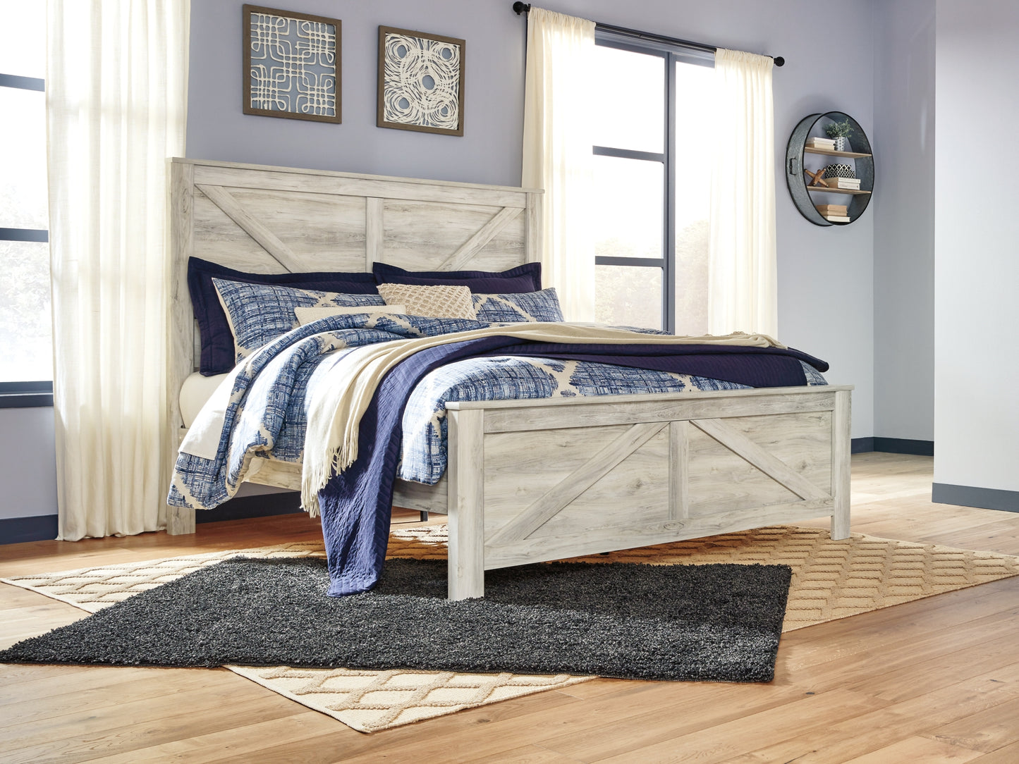 Bellaby Queen Crossbuck Panel Bed with Mirrored Dresser Milwaukee Furniture of Chicago - Furniture Store in Chicago Serving Humbolt Park, Roscoe Village, Avondale, & Homan Square