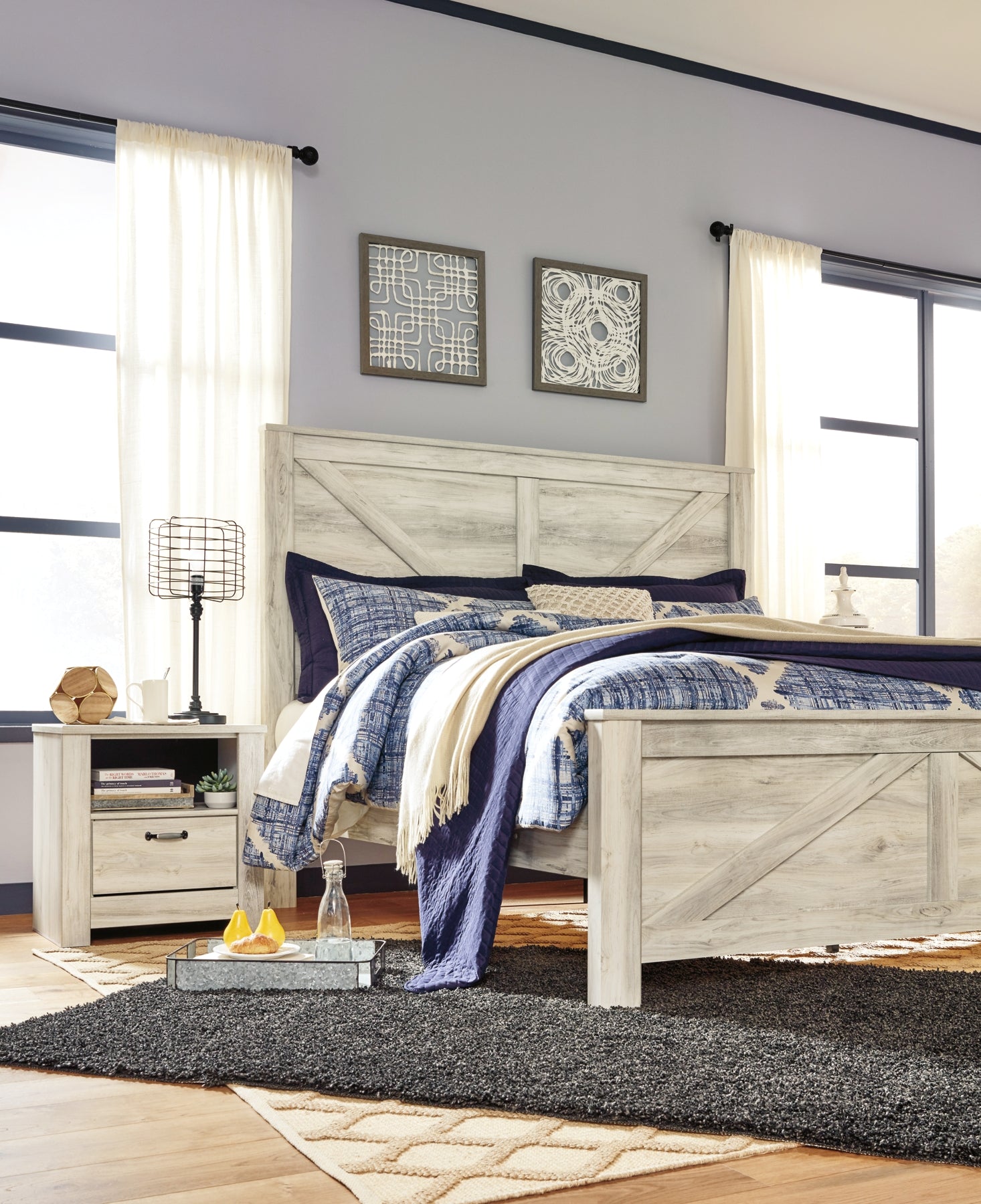 Bellaby Queen Crossbuck Panel Bed with Mirrored Dresser and 2 Nightstands Milwaukee Furniture of Chicago - Furniture Store in Chicago Serving Humbolt Park, Roscoe Village, Avondale, & Homan Square