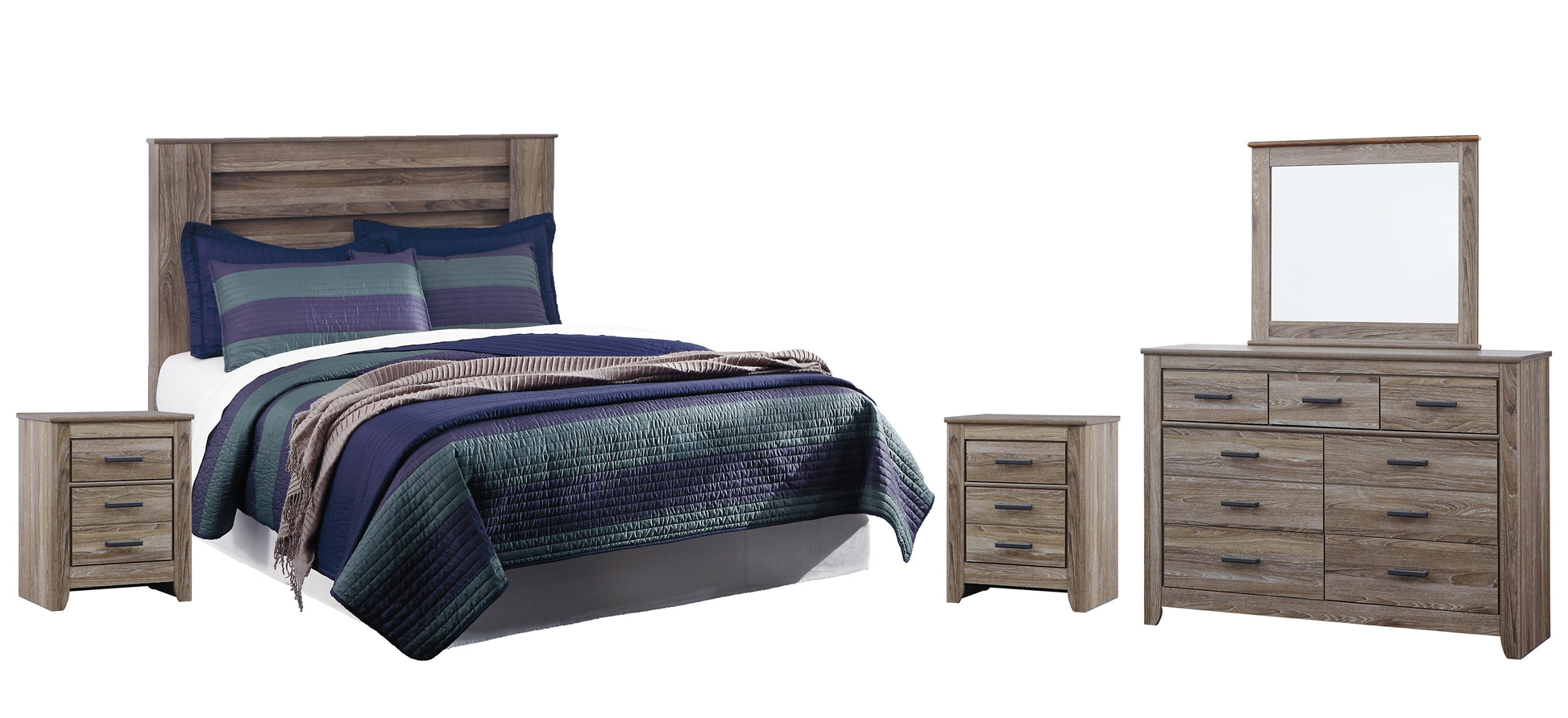 Zelen King/California King Panel Headboard with Mirrored Dresser and 2 Nightstands Milwaukee Furniture of Chicago - Furniture Store in Chicago Serving Humbolt Park, Roscoe Village, Avondale, & Homan Square