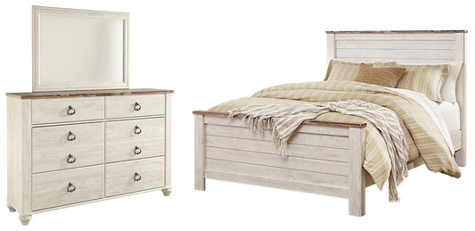 Willowton Queen Panel Bed with Mirrored Dresser Milwaukee Furniture of Chicago - Furniture Store in Chicago Serving Humbolt Park, Roscoe Village, Avondale, & Homan Square