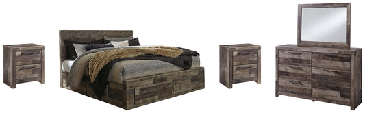 Derekson King Panel Bed with 6 Storage Drawers with Mirrored Dresser and 2 Nightstands Milwaukee Furniture of Chicago - Furniture Store in Chicago Serving Humbolt Park, Roscoe Village, Avondale, & Homan Square