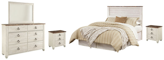 Willowton Queen/Full Panel Headboard with Mirrored Dresser and 2 Nightstands Milwaukee Furniture of Chicago - Furniture Store in Chicago Serving Humbolt Park, Roscoe Village, Avondale, & Homan Square