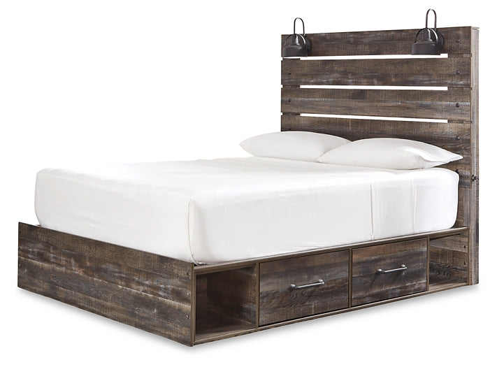 Drystan Queen Panel Bed with 2 Storage Drawers with Mirrored Dresser, Chest and 2 Nightstands Milwaukee Furniture of Chicago - Furniture Store in Chicago Serving Humbolt Park, Roscoe Village, Avondale, & Homan Square