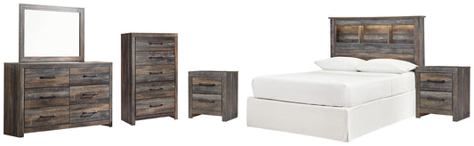 Drystan Full Bookcase Headboard with Mirrored Dresser, Chest and 2 Nightstands Milwaukee Furniture of Chicago - Furniture Store in Chicago Serving Humbolt Park, Roscoe Village, Avondale, & Homan Square