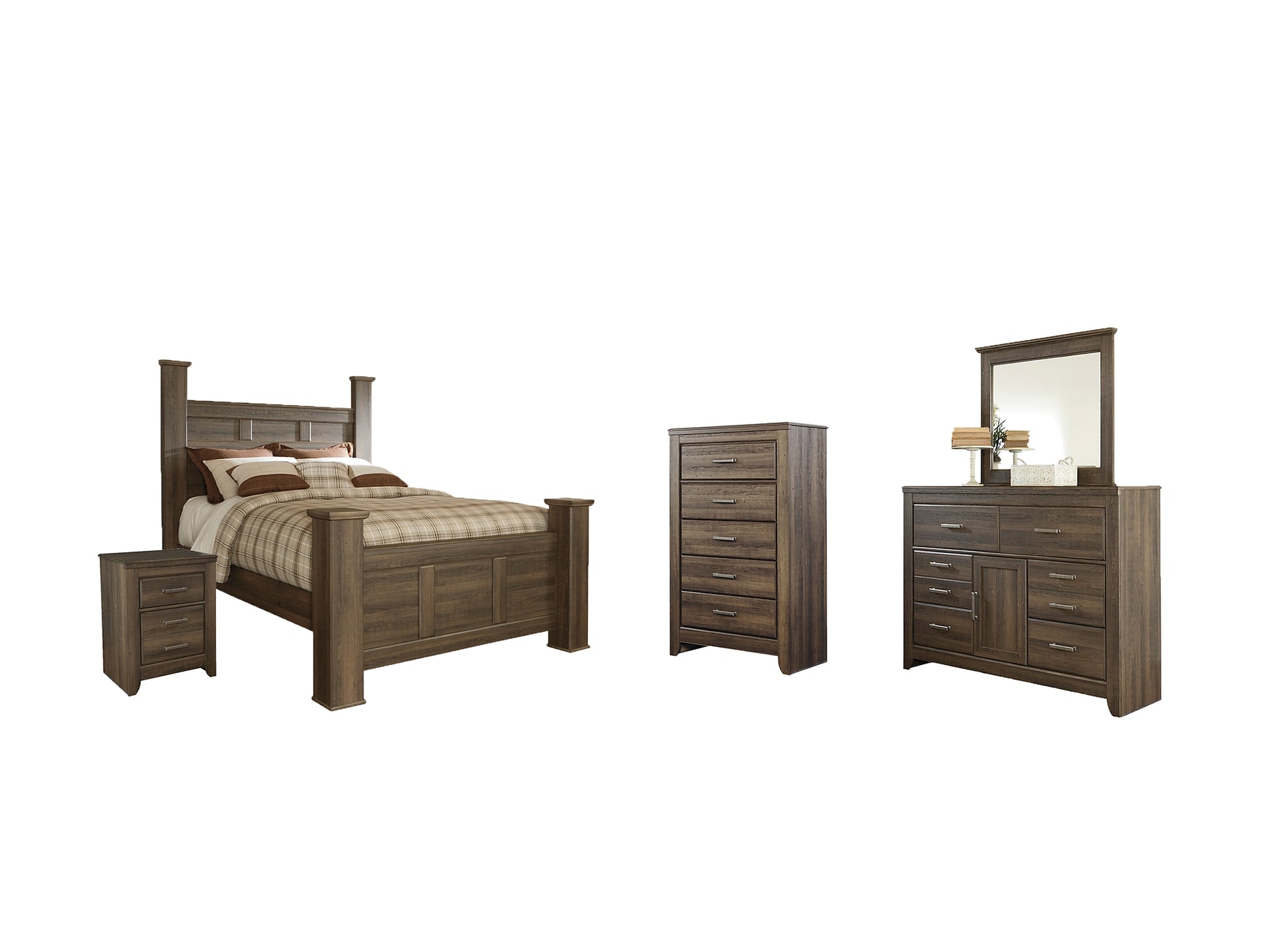 Juararo Queen Poster Bed with Mirrored Dresser, Chest and Nightstand Milwaukee Furniture of Chicago - Furniture Store in Chicago Serving Humbolt Park, Roscoe Village, Avondale, & Homan Square