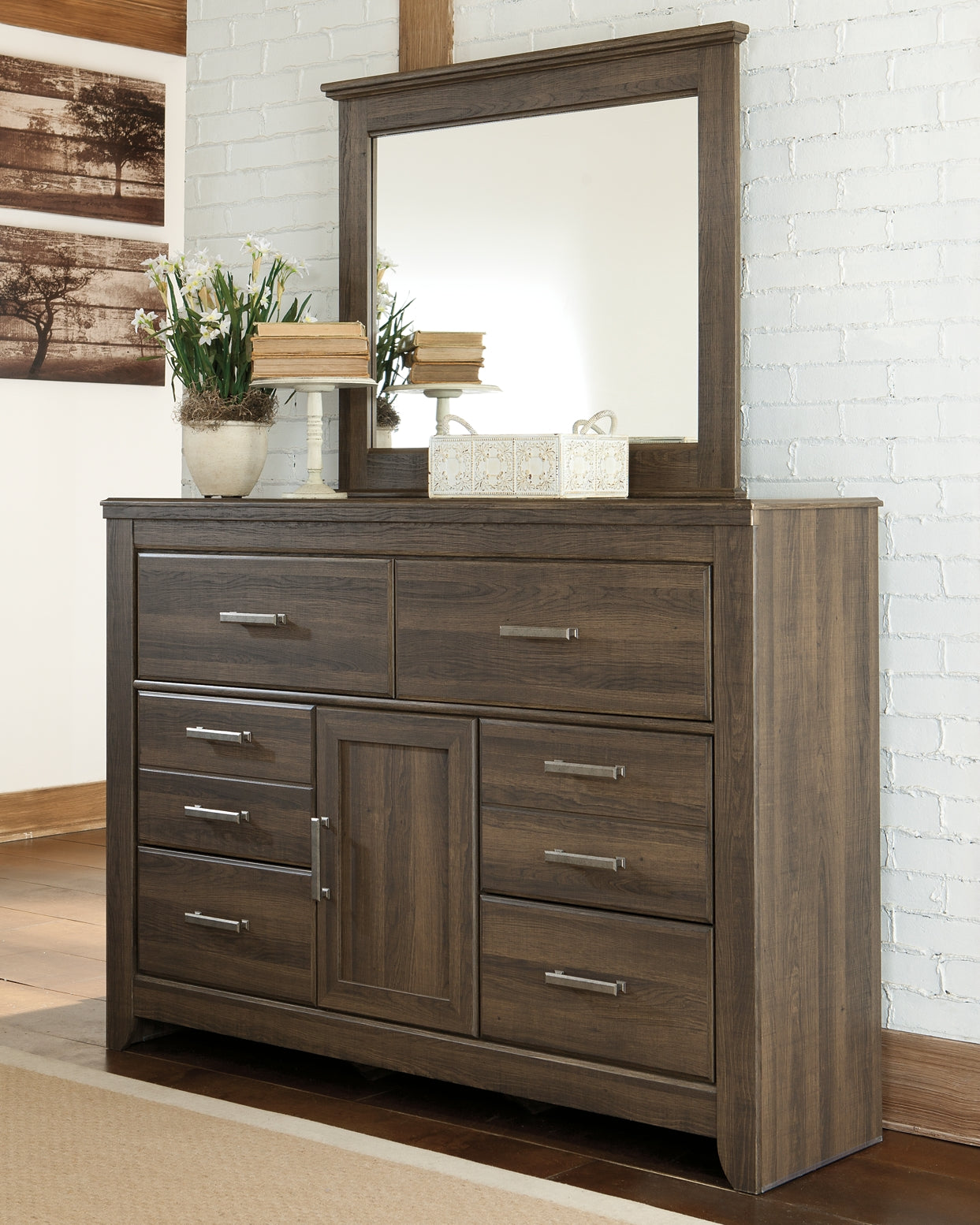 Juararo Queen Poster Bed with Mirrored Dresser, Chest and Nightstand Milwaukee Furniture of Chicago - Furniture Store in Chicago Serving Humbolt Park, Roscoe Village, Avondale, & Homan Square