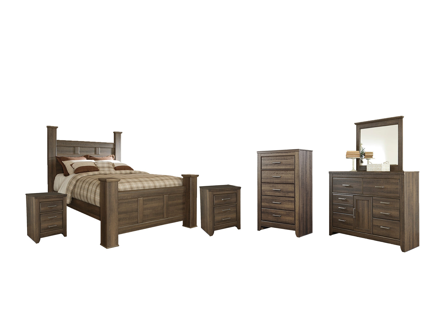 Juararo Queen Poster Bed with Mirrored Dresser, Chest and 2 Nightstands Milwaukee Furniture of Chicago - Furniture Store in Chicago Serving Humbolt Park, Roscoe Village, Avondale, & Homan Square