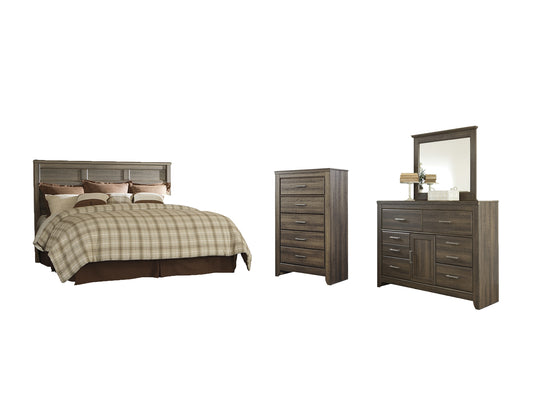 Juararo King/California King Panel Headboard with Mirrored Dresser and Chest Milwaukee Furniture of Chicago - Furniture Store in Chicago Serving Humbolt Park, Roscoe Village, Avondale, & Homan Square