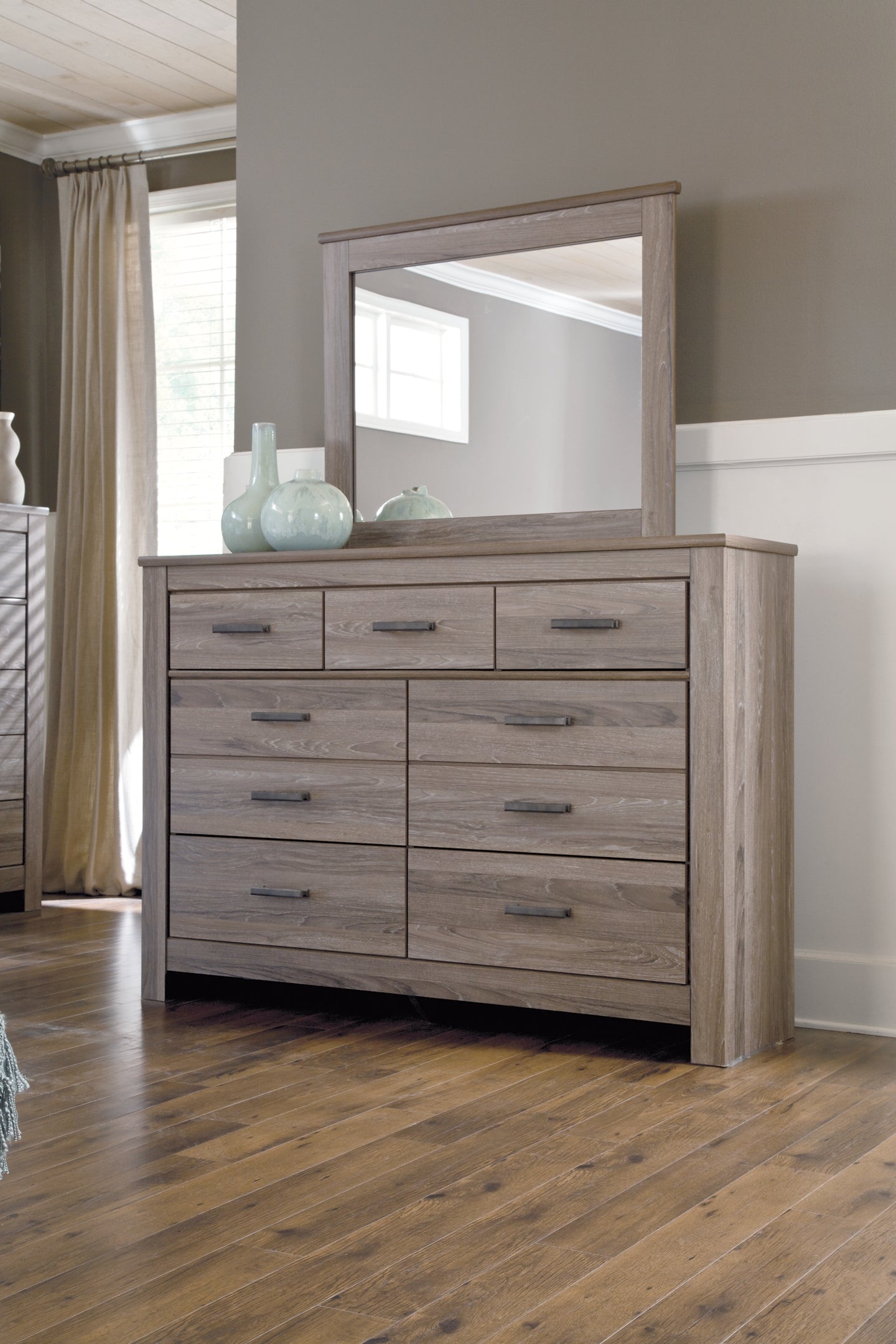 Zelen King/California King Panel Headboard with Mirrored Dresser, Chest and 2 Nightstands Milwaukee Furniture of Chicago - Furniture Store in Chicago Serving Humbolt Park, Roscoe Village, Avondale, & Homan Square