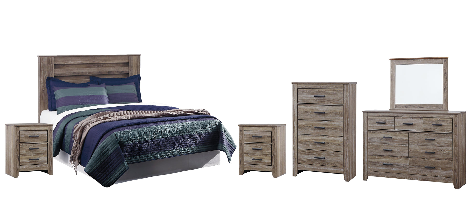 Zelen King/California King Panel Headboard with Mirrored Dresser, Chest and 2 Nightstands Milwaukee Furniture of Chicago - Furniture Store in Chicago Serving Humbolt Park, Roscoe Village, Avondale, & Homan Square