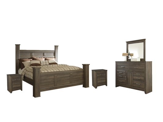 Juararo California King Poster Bed with Mirrored Dresser and 2 Nightstands Milwaukee Furniture of Chicago - Furniture Store in Chicago Serving Humbolt Park, Roscoe Village, Avondale, & Homan Square