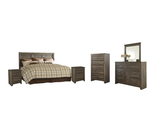 Juararo King/California King Panel Headboard with Mirrored Dresser, Chest and 2 Nightstands Milwaukee Furniture of Chicago - Furniture Store in Chicago Serving Humbolt Park, Roscoe Village, Avondale, & Homan Square