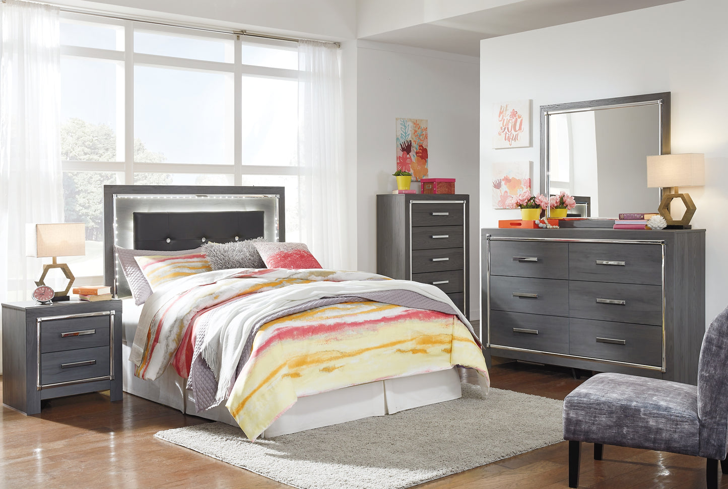 Lodanna Full Upholstered Panel Headboard with Mirrored Dresser and 2 Nightstands Milwaukee Furniture of Chicago - Furniture Store in Chicago Serving Humbolt Park, Roscoe Village, Avondale, & Homan Square