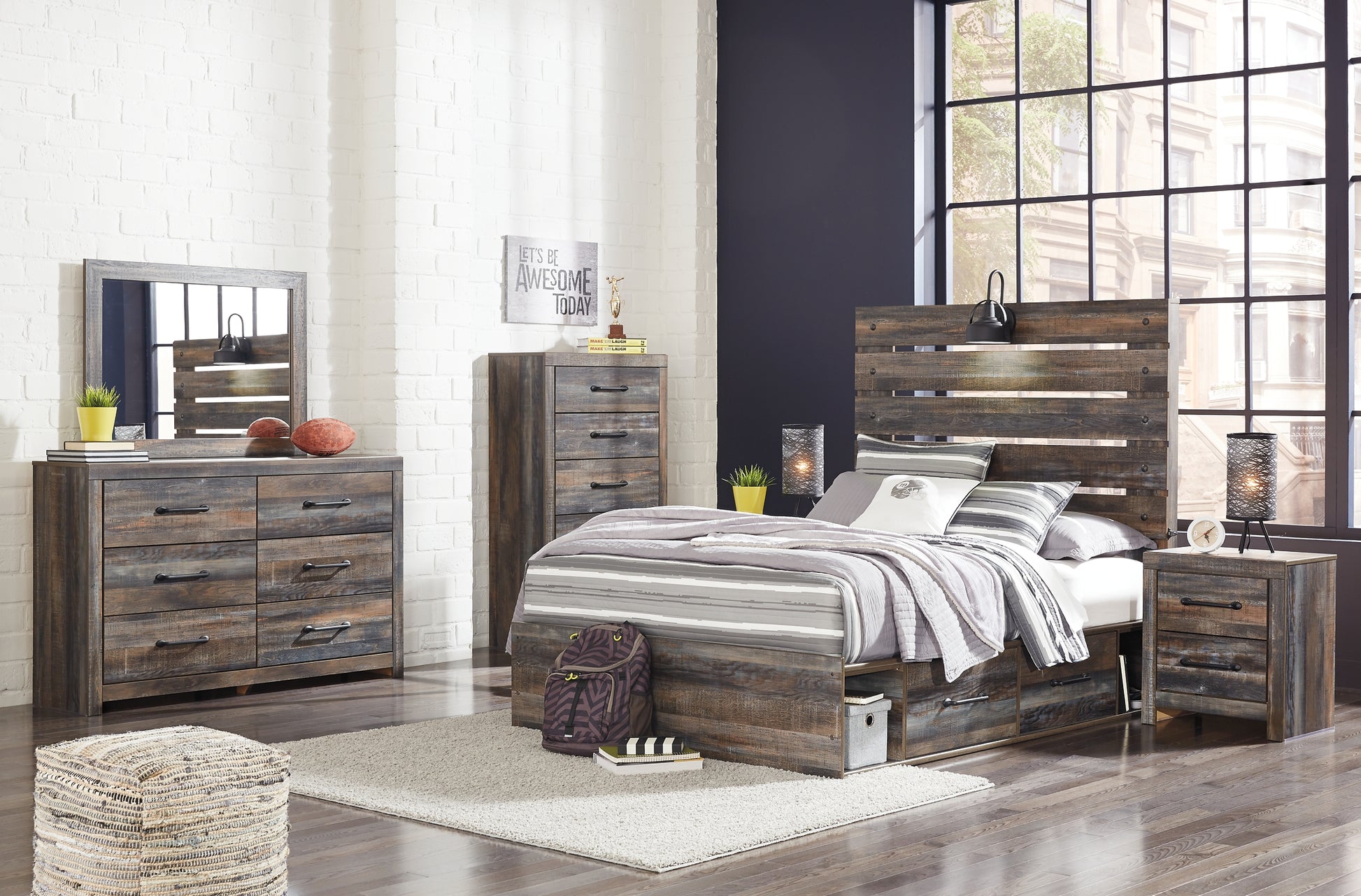 Drystan Twin Panel Bed with 2 Storage Drawers with Dresser Milwaukee Furniture of Chicago - Furniture Store in Chicago Serving Humbolt Park, Roscoe Village, Avondale, & Homan Square