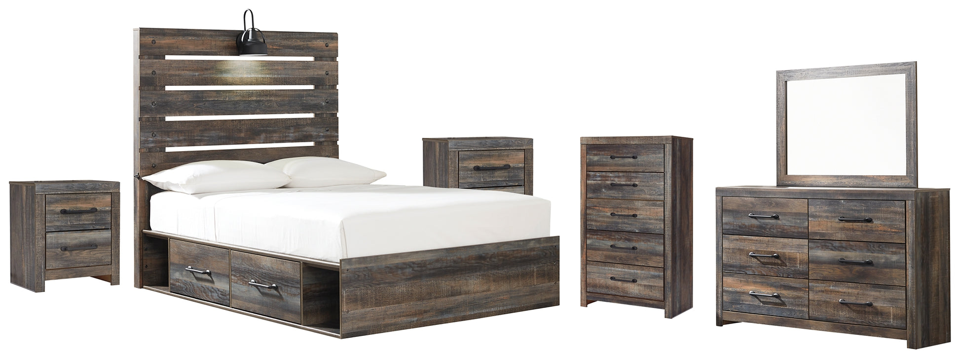 Drystan Twin Panel Bed with 2 Storage Drawers with Mirrored Dresser, Chest and 2 Nightstands Milwaukee Furniture of Chicago - Furniture Store in Chicago Serving Humbolt Park, Roscoe Village, Avondale, & Homan Square