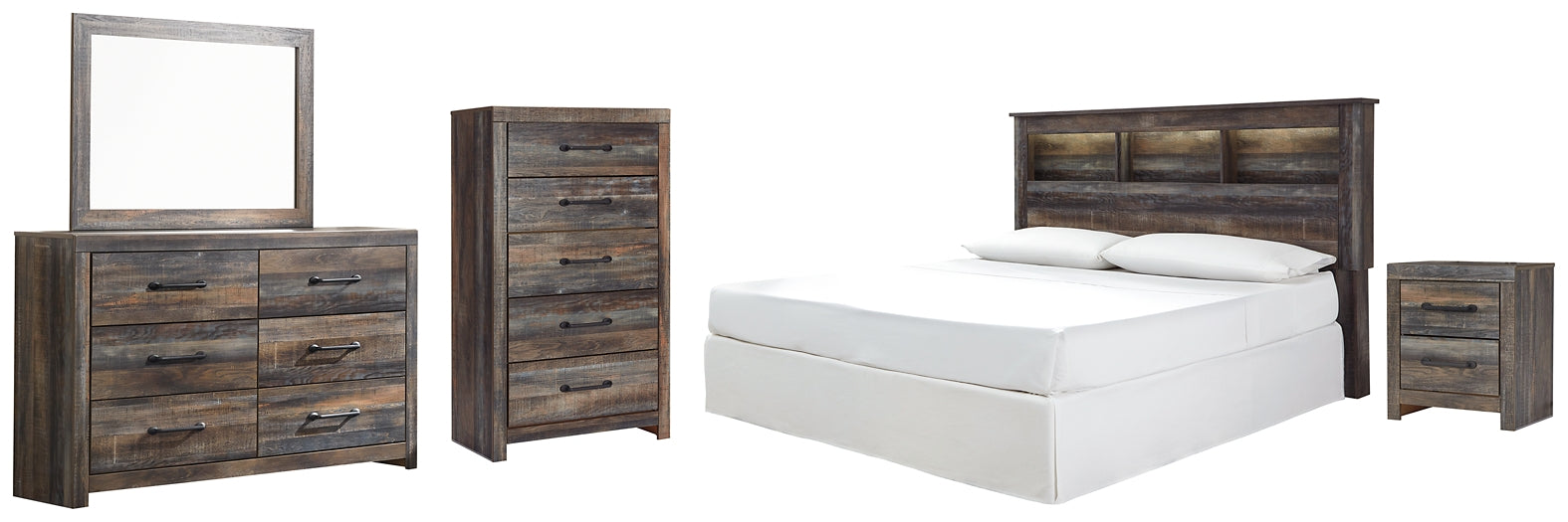 Drystan King/California King Bookcase Headboard with Mirrored Dresser, Chest and Nightstand Milwaukee Furniture of Chicago - Furniture Store in Chicago Serving Humbolt Park, Roscoe Village, Avondale, & Homan Square