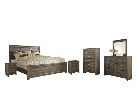 Juararo King Panel Bed with Mirrored Dresser, Chest and 2 Nightstands Milwaukee Furniture of Chicago - Furniture Store in Chicago Serving Humbolt Park, Roscoe Village, Avondale, & Homan Square