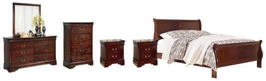 Alisdair California King Sleigh Bed with Mirrored Dresser, Chest and 2 Nightstands Milwaukee Furniture of Chicago - Furniture Store in Chicago Serving Humbolt Park, Roscoe Village, Avondale, & Homan Square