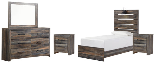 Drystan Twin Panel Bed with Mirrored Dresser and 2 Nightstands Milwaukee Furniture of Chicago - Furniture Store in Chicago Serving Humbolt Park, Roscoe Village, Avondale, & Homan Square