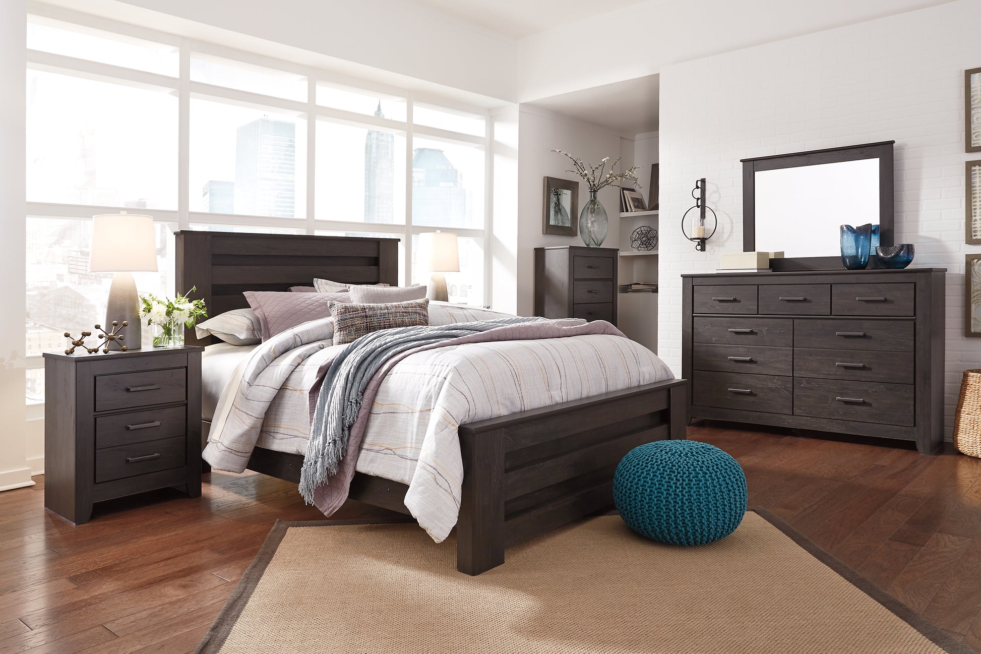 Brinxton Queen Panel Bed with Mirrored Dresser, Chest and 2 Nightstands Milwaukee Furniture of Chicago - Furniture Store in Chicago Serving Humbolt Park, Roscoe Village, Avondale, & Homan Square