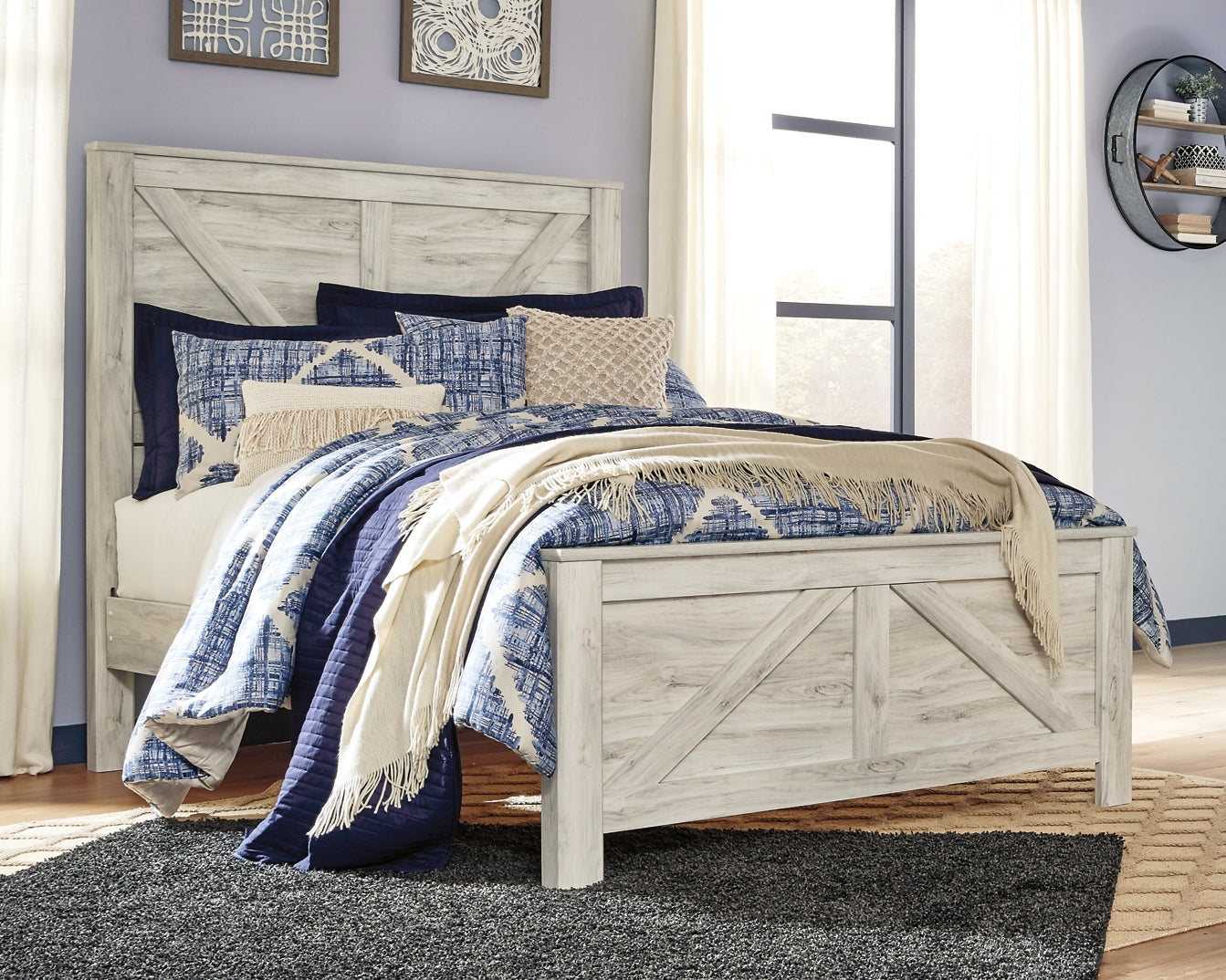 Bellaby Queen Crossbuck Panel Bed with Mirrored Dresser Milwaukee Furniture of Chicago - Furniture Store in Chicago Serving Humbolt Park, Roscoe Village, Avondale, & Homan Square