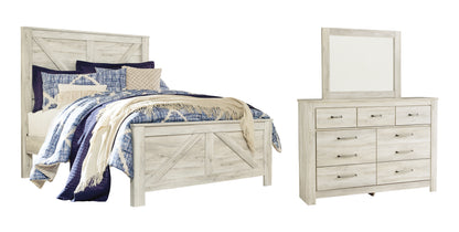 Bellaby Queen Crossbuck Panel Bed with Mirrored Dresser Milwaukee Furniture of Chicago - Furniture Store in Chicago Serving Humbolt Park, Roscoe Village, Avondale, & Homan Square