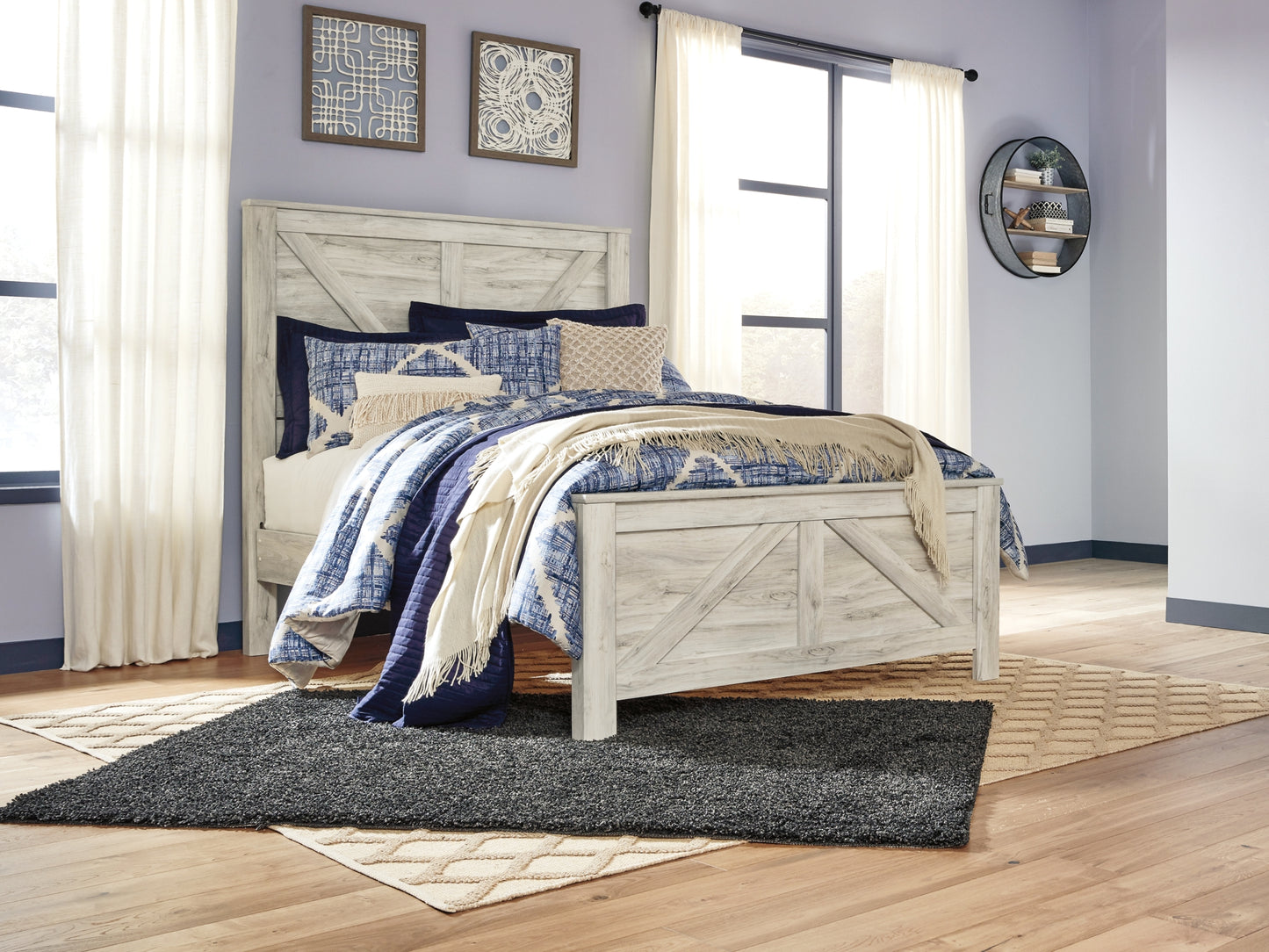 Bellaby Queen Crossbuck Panel Bed with Mirrored Dresser and 2 Nightstands Milwaukee Furniture of Chicago - Furniture Store in Chicago Serving Humbolt Park, Roscoe Village, Avondale, & Homan Square