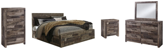 Derekson King Panel Bed with 6 Storage Drawers with Mirrored Dresser, Chest and Nightstand Milwaukee Furniture of Chicago - Furniture Store in Chicago Serving Humbolt Park, Roscoe Village, Avondale, & Homan Square