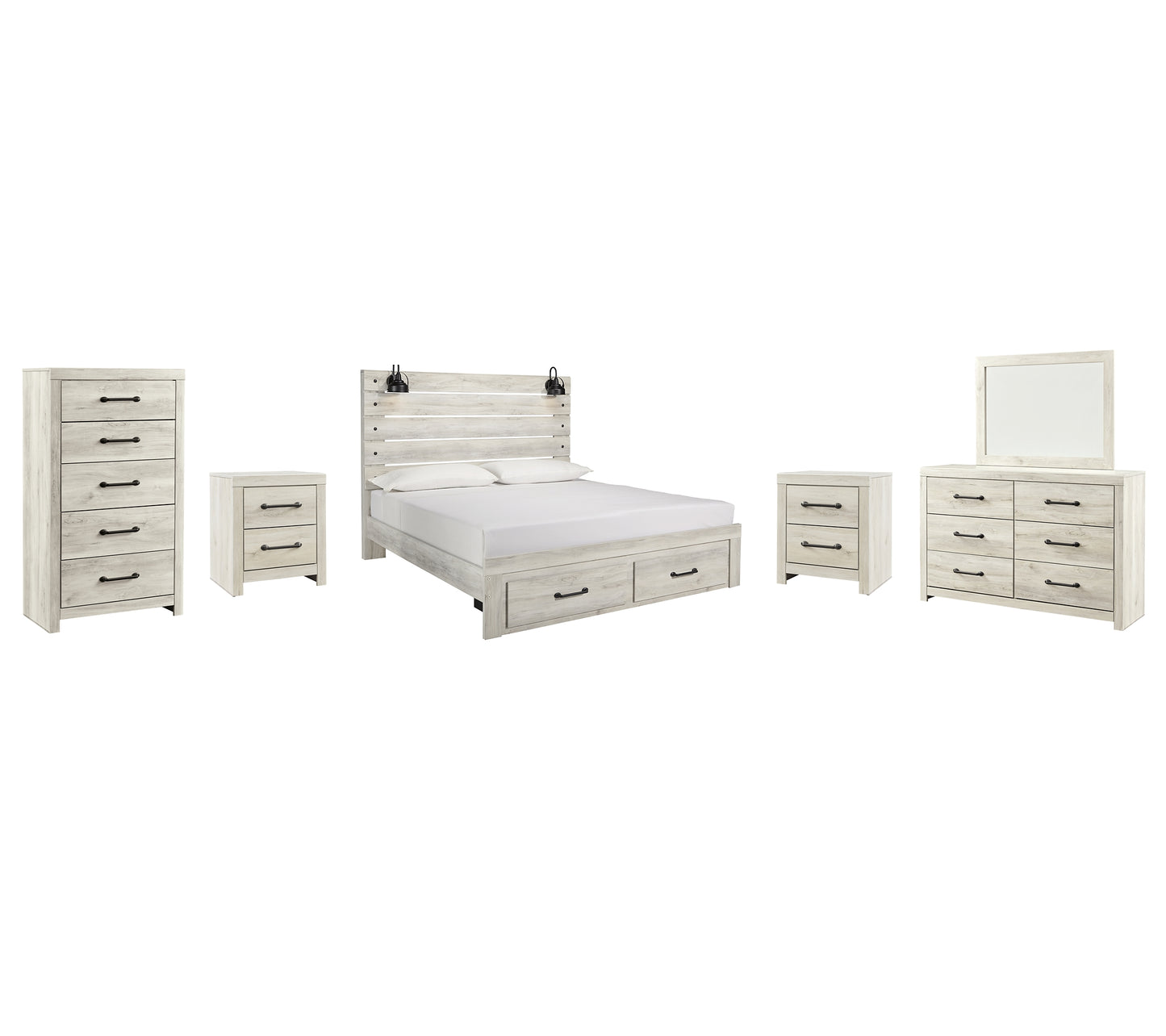 Cambeck Queen Panel Bed with 2 Storage Drawers with Mirrored Dresser, Chest and 2 Nightstands Milwaukee Furniture of Chicago - Furniture Store in Chicago Serving Humbolt Park, Roscoe Village, Avondale, & Homan Square