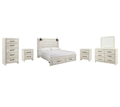 Cambeck Queen Panel Bed with 2 Storage Drawers with Mirrored Dresser, Chest and 2 Nightstands Milwaukee Furniture of Chicago - Furniture Store in Chicago Serving Humbolt Park, Roscoe Village, Avondale, & Homan Square