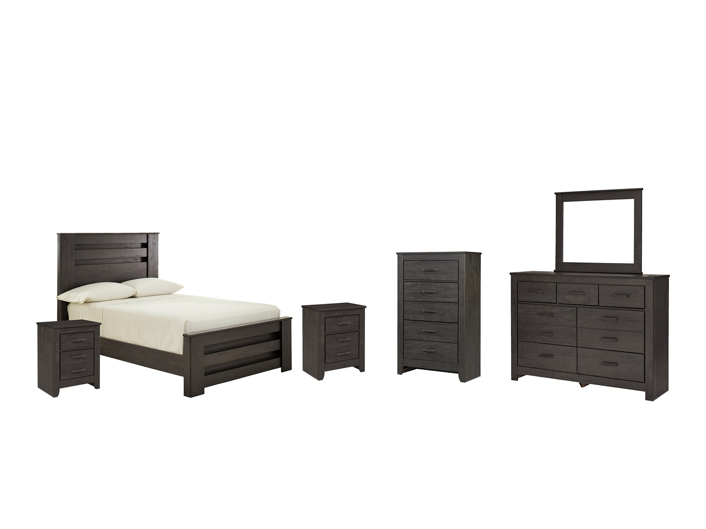 Brinxton Full Panel Bed with Mirrored Dresser, Chest and 2 Nightstands Milwaukee Furniture of Chicago - Furniture Store in Chicago Serving Humbolt Park, Roscoe Village, Avondale, & Homan Square