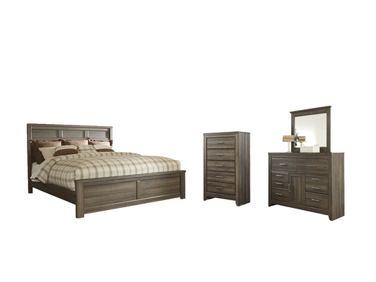 Juararo King Panel Bed with Mirrored Dresser and Chest Milwaukee Furniture of Chicago - Furniture Store in Chicago Serving Humbolt Park, Roscoe Village, Avondale, & Homan Square